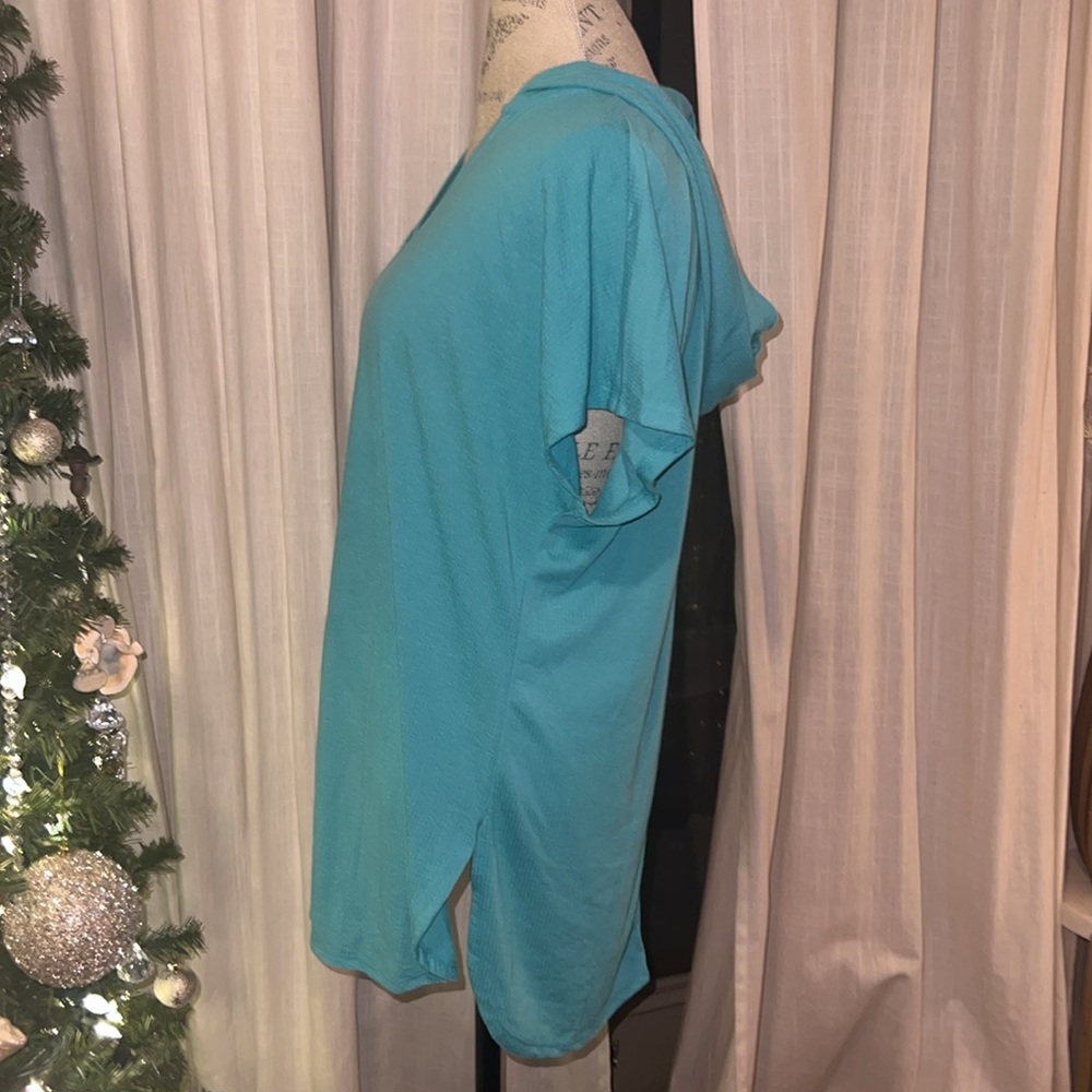 TIME AND TRU swim coverup hooded beach top blue green aquamarine Medium (8-10)